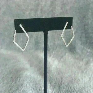 Adornia White Rhodium Plated Pavé Swarovski Crystal 29mm Geometric Earrings NWT